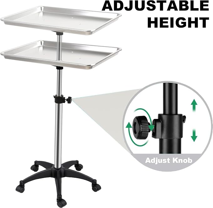 Salon Rolling Tray, Height Adjustable Tattoo Tray Rolling Cart, Storage Utility - Image 3