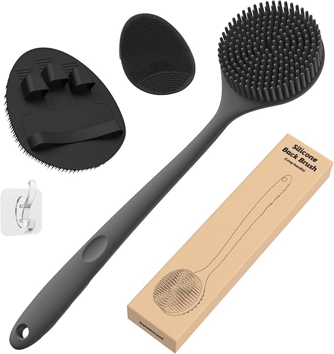 Manmihealth Silicone Back Scrubber & Bath Glove & Face Brush Set, by ManmiHealth