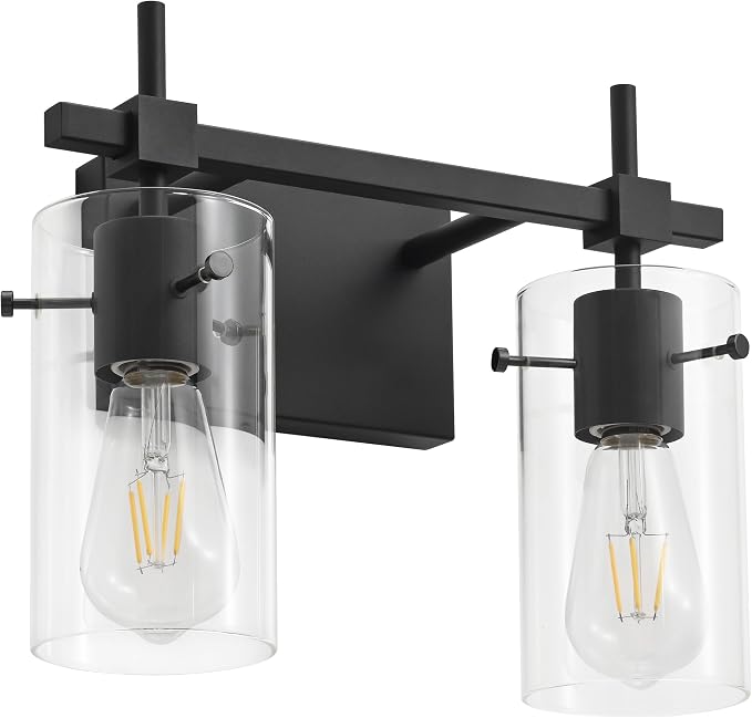 SOLFART Vintage 2 Lights Bathroom Light Fixtures Wall Sconces Black Vanity by SOLFART