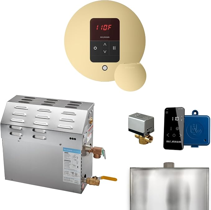 Mr Steam MS 10kW Steam Shower Generator Package w/round iTempo Control in Satin by MrSteam