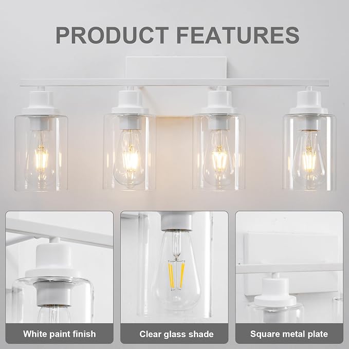 4 Light White Bathroom Light Fixtures Vanity Light Over Mirror Modern Wall - Image 7