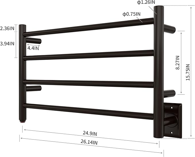 HEATGENE Towel Warmer 4 Bar Towel Dryer Wall-Mounted Plug-in Bath Towel Heater - Image 6
