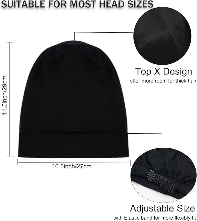 Sleep Cap Bonnet for Sleeping Black Women, Adjustable Cooling Ice Silk Lined - Image 6