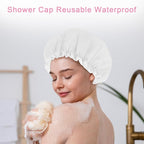 Reusable Shower Caps for Women, Terry Cloth Lined Shower Cap Double Layer - Image 4