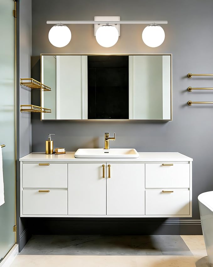 New Bathroom Vanity Light Fixtures 3 Lights Brushed Nickel Glass Shade Modern - Image 5