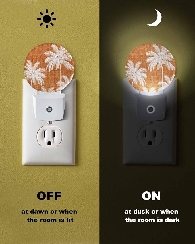 Night Lights Auto Sensor Tropical Palm Trees Night Light Orange Linen Coastal - Image 6