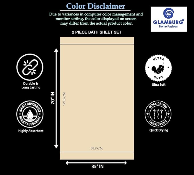 GLAMBURG 100% Cotton Oversized 2 Pack Bath Sheets 35x70, Ultra Soft Highly - Image 7