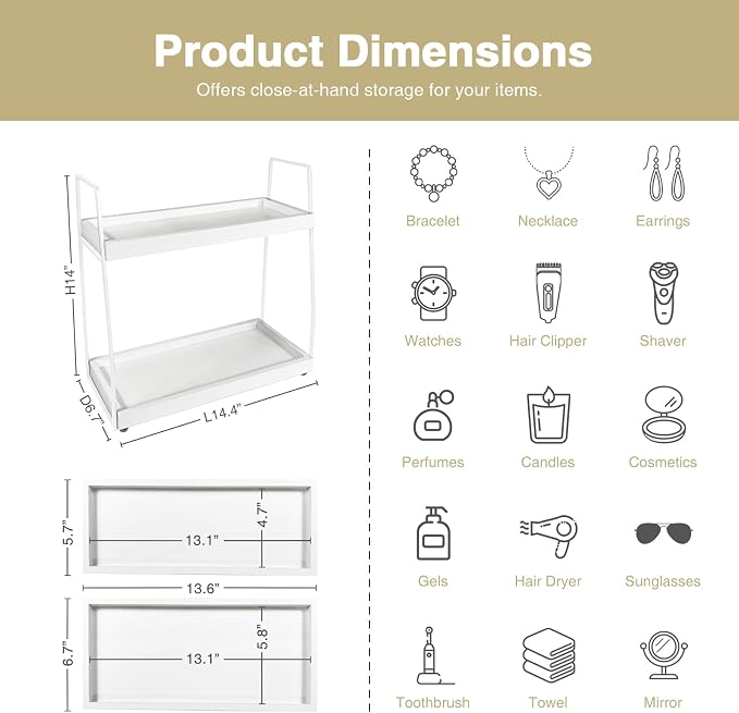 Forbena White 2 Tier Bathroom Organizer Countertop, Small Counter Top Organizer - Image 2