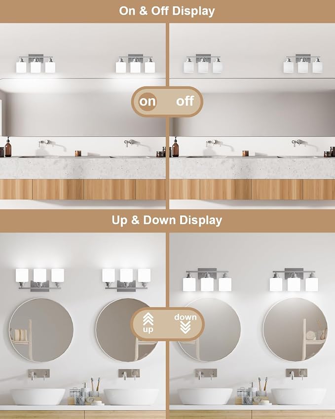 Sailstar Bathroom Light Fixtures Over Mirror, 3-Light Vanity Lights Brushed - Image 5