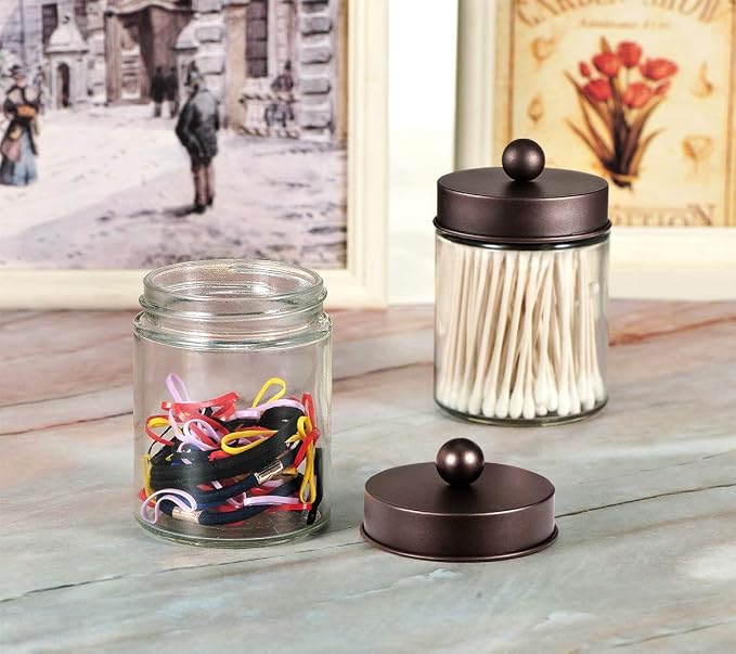 Amolliar 6Pc Apothecary Jars Bathroom Vanity Organizer- Rustic Farmhouse Decor - Image 4