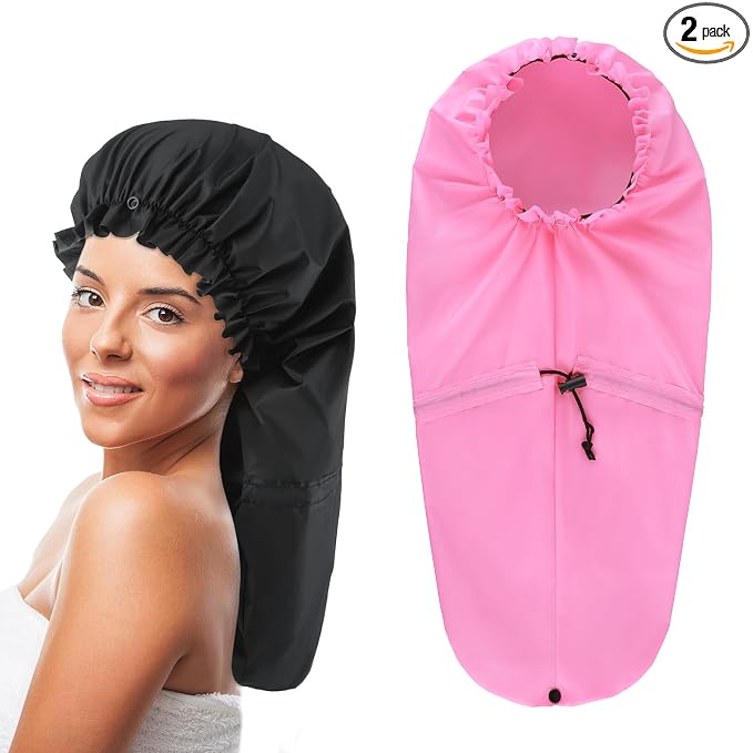 2 Pcs Large Shower Cap for Braids, Extra Long Shower Cap for Women Long Hair & by Unknown