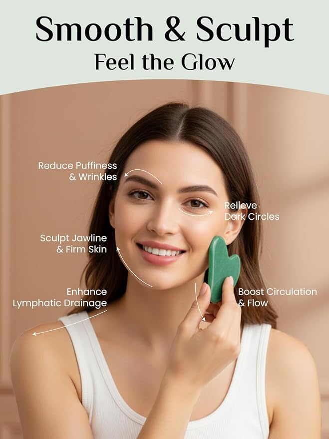 Rena Chris Gua Sha Facial Tools: Jade Stone Guasha Tool - Image 3