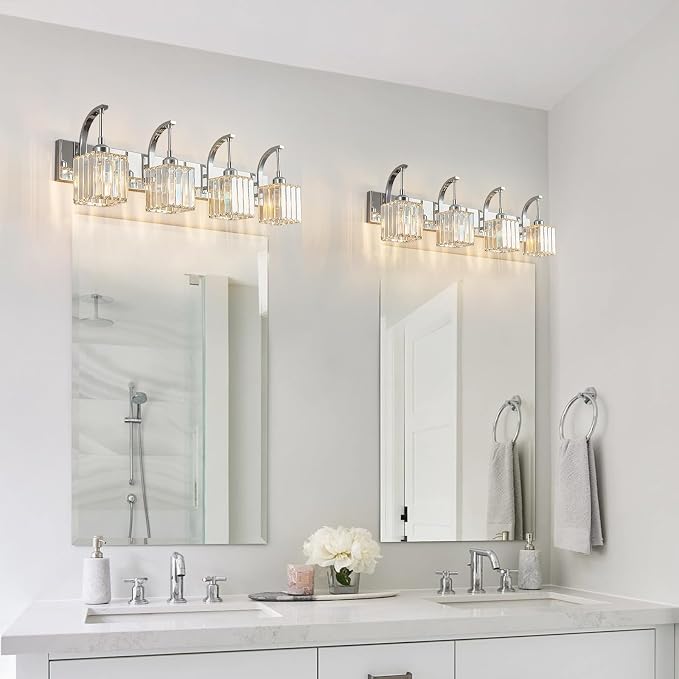 Crystal Vanity Lights 4-Light Chrome Bathroom Vanity Lights Modern Crystal - Image 7