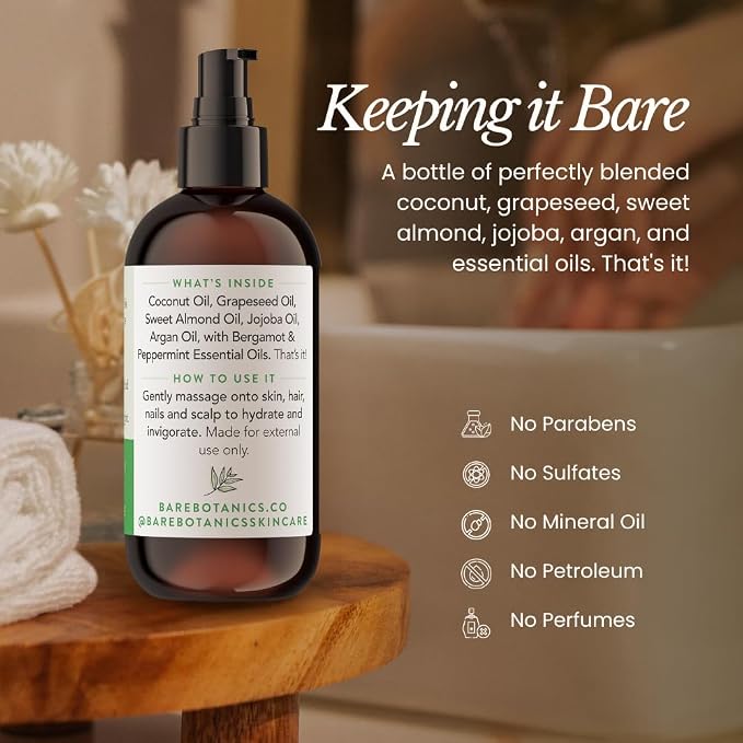 BARE BOTANICS 8 oz Moisturizing Mint Body Oil - Image 5