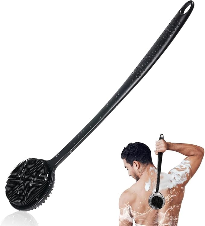 Back Scrubber for Shower, 24in Adjustable Handle Body Brush, Double Sided by -100SoftSilicone-