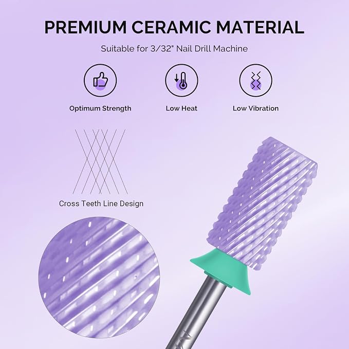 MelodySusie Ceramic Nail Drill Bits, 3/32'' Chamfer Flat Top Large Barrel Bits - Image 2