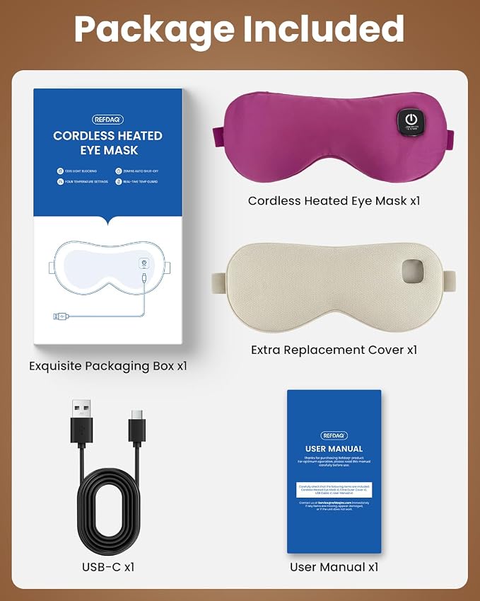Cordless Heated Eye Mask with 1500mAh Large Battery, 4 Heat Levels & 100% - Image 9