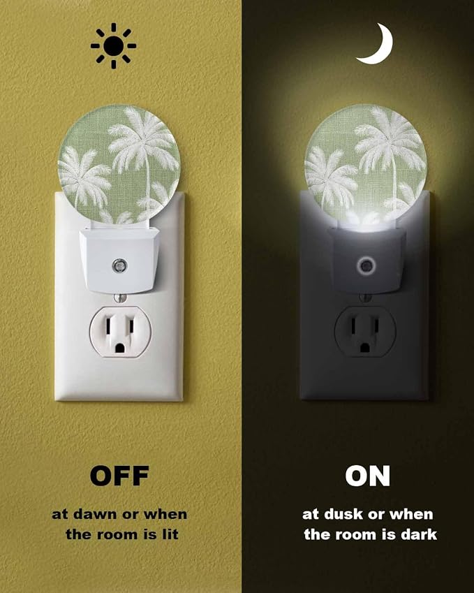 Night Lights Auto Sensor Tropical Palm Trees Night Light Olive Green Linen - Image 6