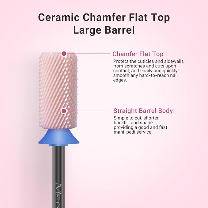 MelodySusie Ceramic Nail Drill Bits, 3/32'' Chamfer Flat Top Large Barrel Bits - Image 3