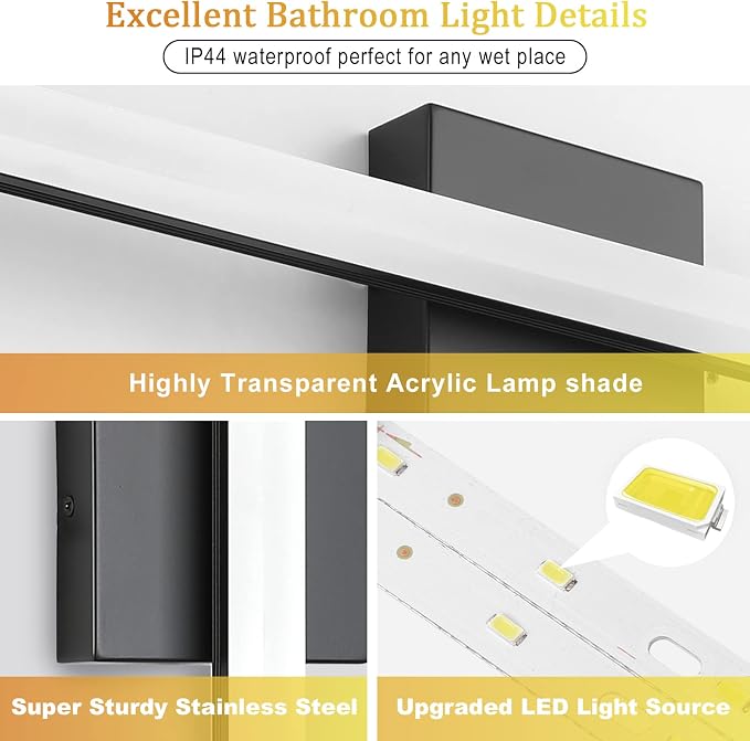 Combuh LED Bathroom Light Fixtures Over Mirror 24 Inch 14W, Modern IP44 Wall - Image 4