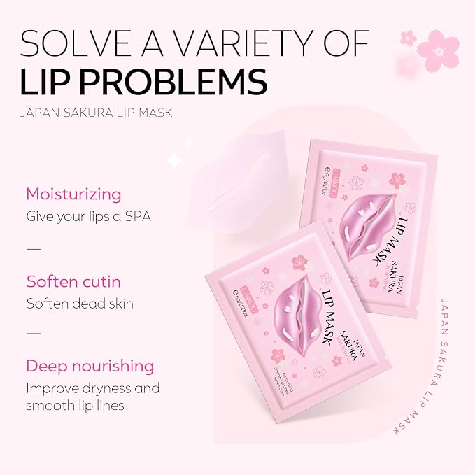 AKARY Sakura 10 Pieces Hydrating Lip Mask, Lip Sleep Mask Collagen Crystal Lip - Image 7