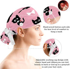 Scrub Caps Women Ponytail Cute Pink and White Leaves Caps Bouffant Working Hat - Image 3
