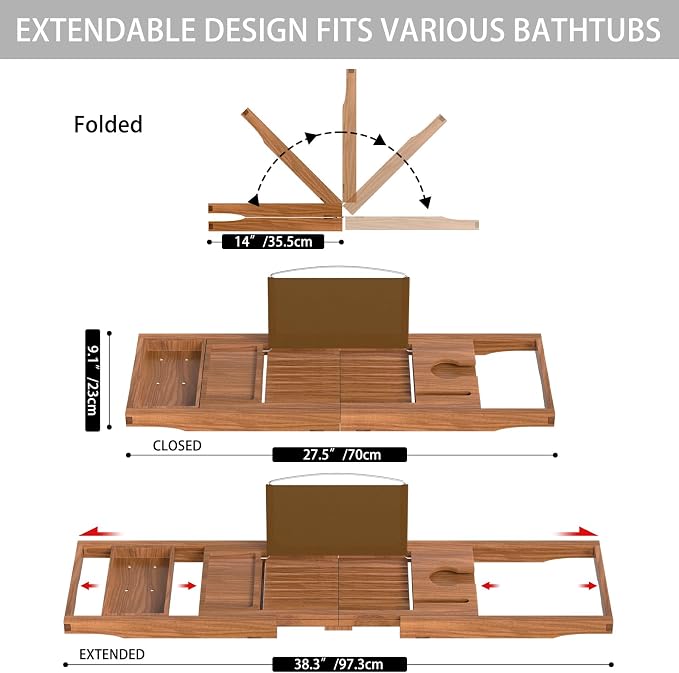Premium Teak Bathtub Tray Caddy, Expandable Wooden Bath Tray - Image 5
