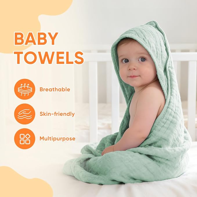 MIGIOL Muslin Hooded Baby Towels 100% Cotton ，Super Soft Muslin Baby Bath Towel - Image 2