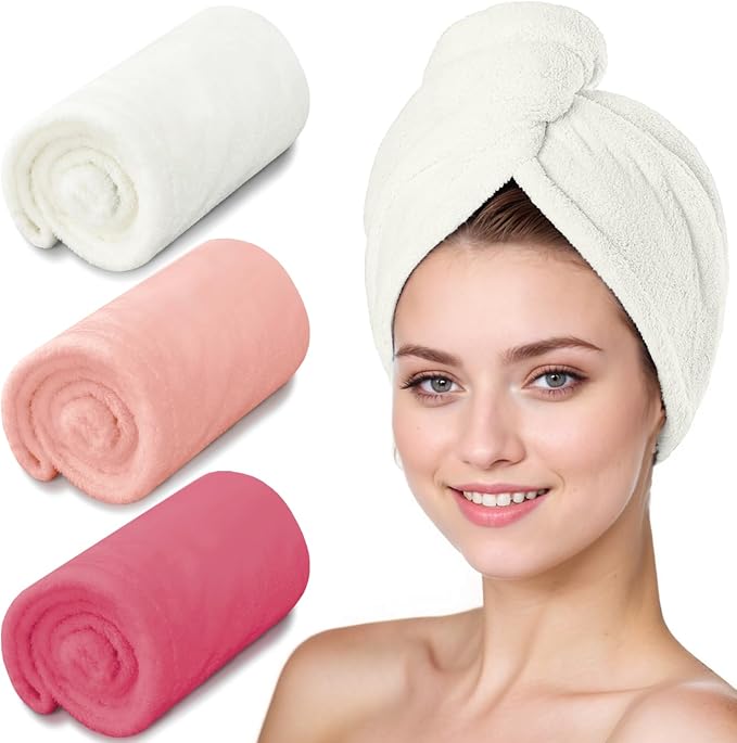 Microfiber Hair Towel Turban 3 Pack | Super Absorbent Quick Drying Hair Wrap by YHPDYL