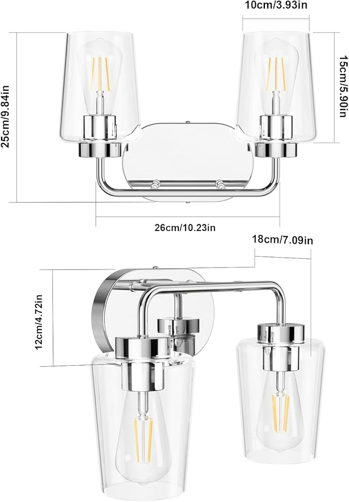 Tipace Chrome Vintage Bathroom Vanity Light, 2 Lights Modern Stainless Steel - Image 6
