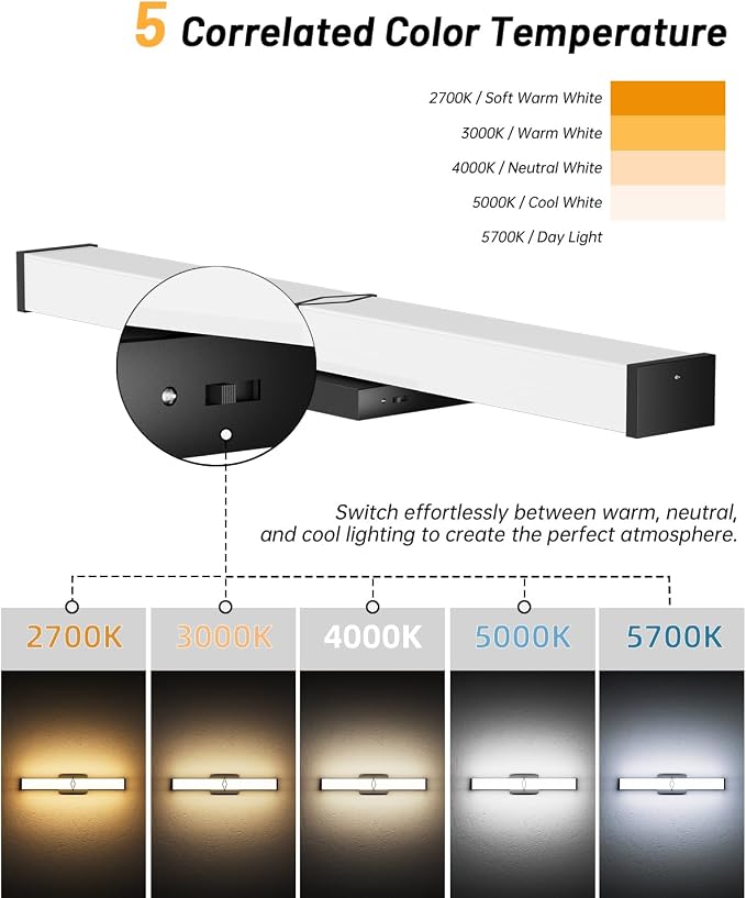 Modern Bathroom Light Fixtures, 24inch Dimmable LED Bathroom Vanity Lights Over - Image 2