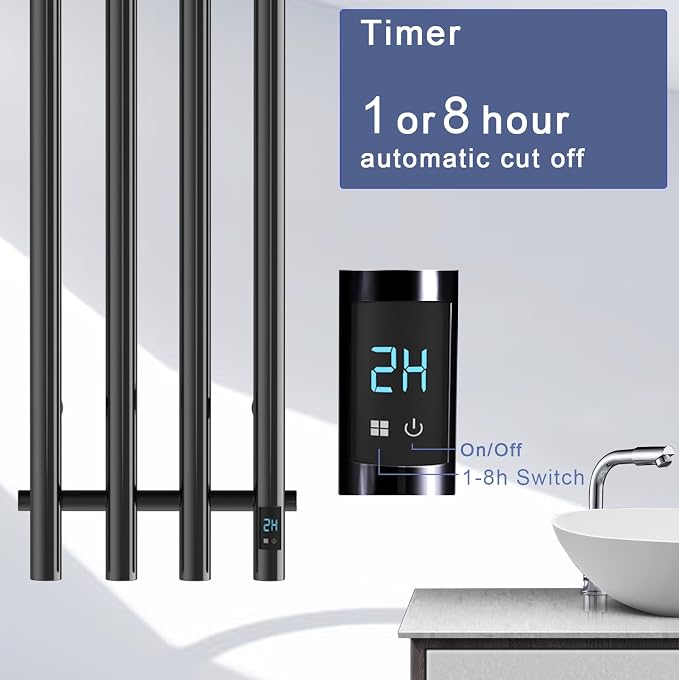 Electric Heated Towel Rack Warmer, Wall Mounted, Stainless Steel, 4 Bar - Image 4