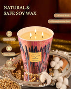 M&SENSE 3-Wick Dark Rose Large Soy Scented Candle, 35oz 150H Non-Toxic Luxury - Image 4