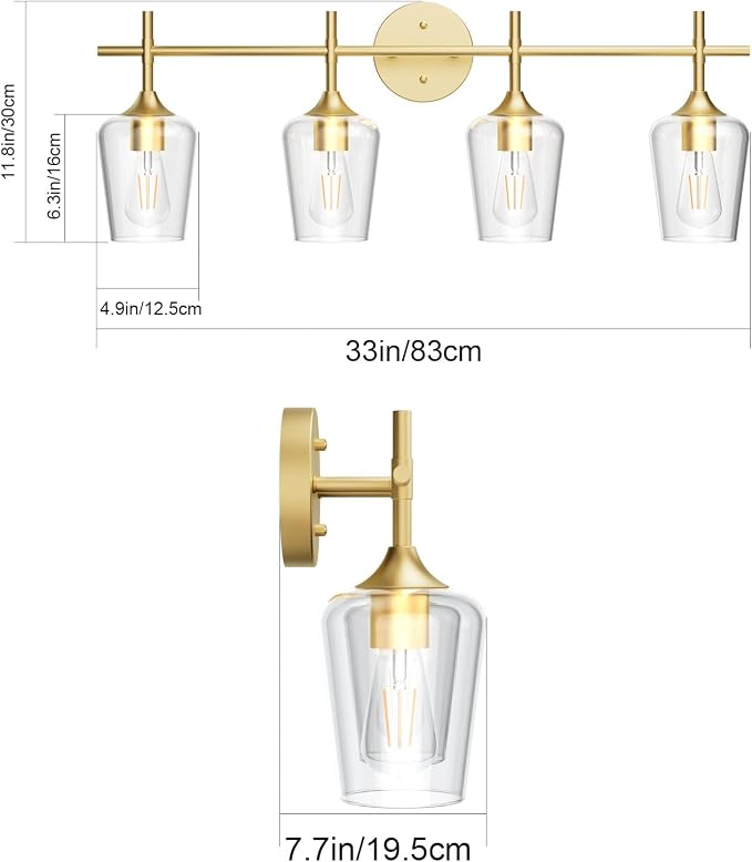 Ralbay 4-Lights Gold Vanity Light Fixture Vintage Gold Vanity Lights Wall - Image 5