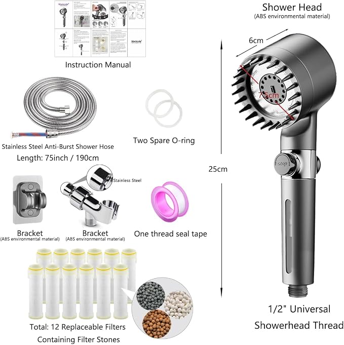 Filtered Shower Head with Handheld, 12 Replacement Filters - Image 5