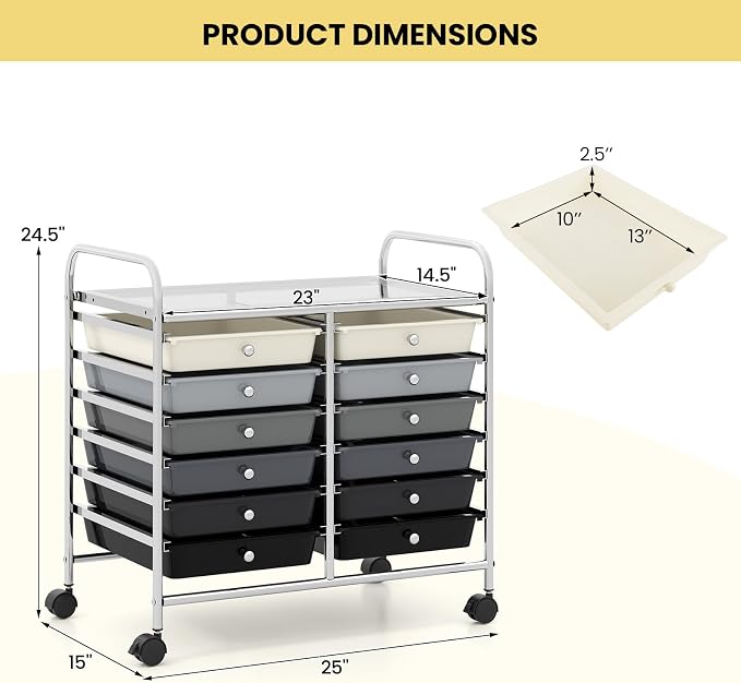 Giantex 12 Drawers Rolling Cart, Mobile Storage Drawer Cart, Classroom - Image 3
