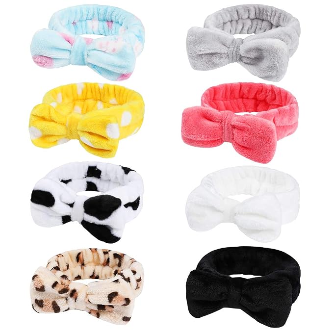 8 Pack Spa Headbands, Coral Fleece Makeup Bow Headbands, Terry Cloth Face Hair by Hishexin