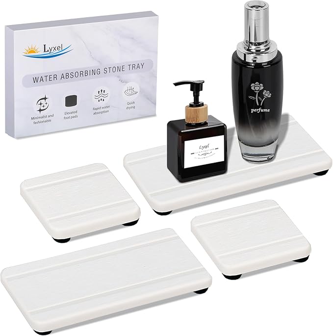 4PCS Stone Drying Trays for Bathroom Sink, Water Absorbing Stone Tray, Water by Unknown