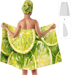 Women’s Citrus Bath Skirt and Hair Towel Wrap Set, Lightweight Absorbent - Image 2