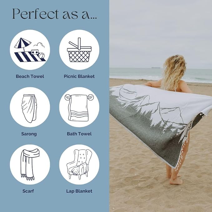 InfuseZen Turkish Towel with Mountain Landscape – 100% Organic Turkish Cotton - Image 5