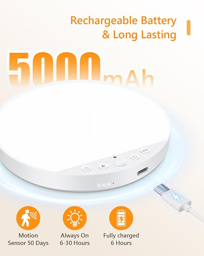 Rechargeable 8W Motion Sensor Ceiling Light Indoor, No Wiring & Magnetic - Image 8