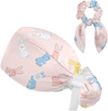 Scrub Caps Women Ponytail Cute Pink and White Leaves Caps Bouffant Working Hat by Unknown