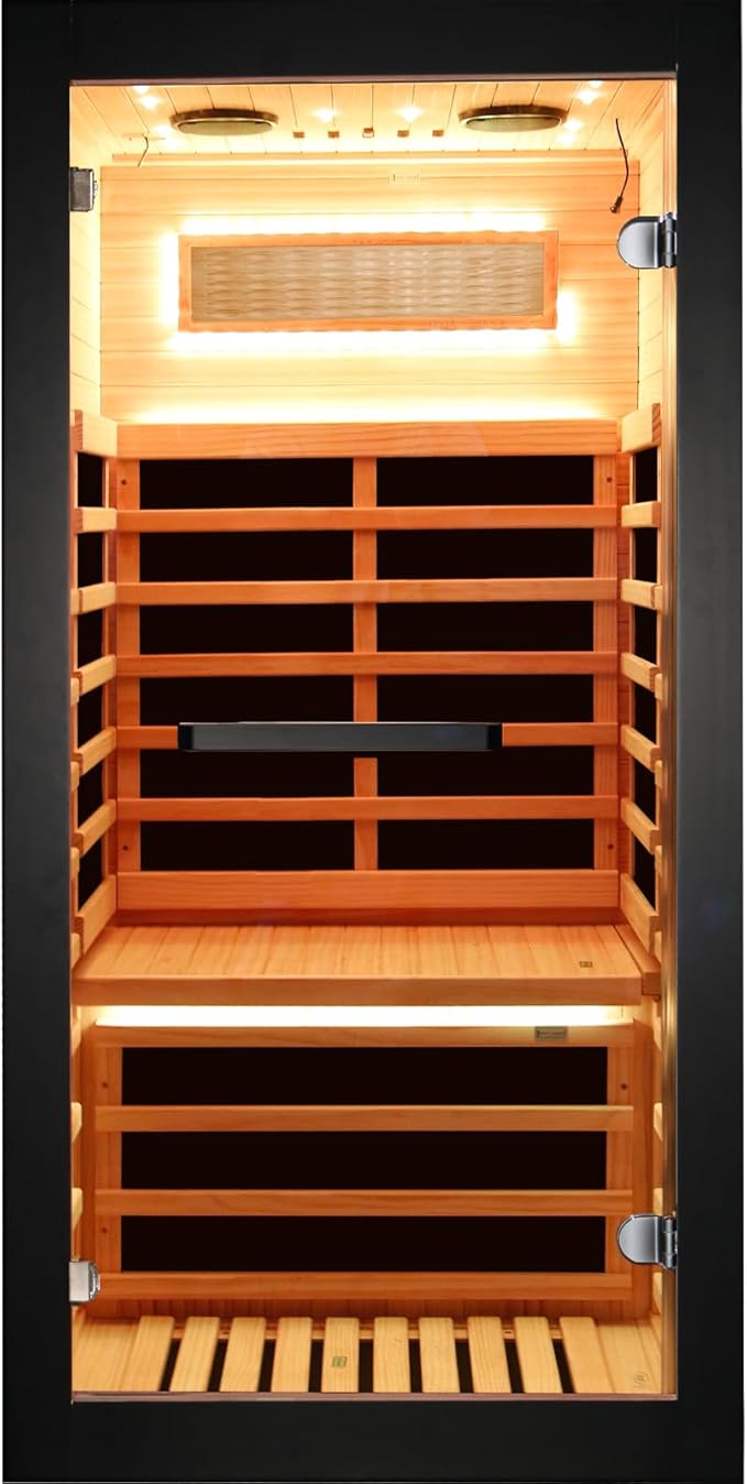 OUTEXER Sauna One Person Infrared Saunas Room Chilean Pine Wood 1050W Dry by OUTEXER