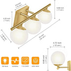 Brushed Brass Bathroom Vanity Light fixtures, 24‘’ 3 Lights Modern Globe Glass - Image 3