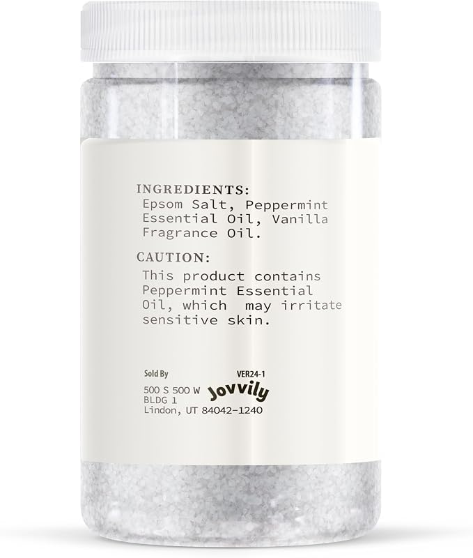 Jovvily Peppermint & Vanilla Epsom Salt - 2 lb - Scented Soaking Solution - Image 2