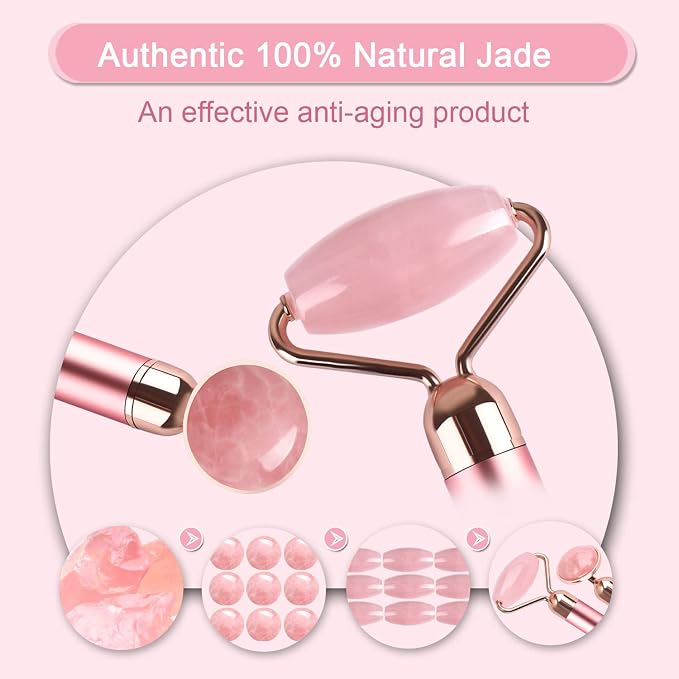 Upgrade 2 in 1 Vibrating Jade Facial Massager Roller, Electric Rose Quartz Eye - Image 7