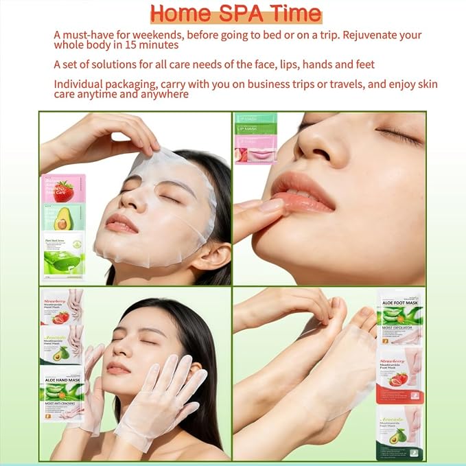 12PC Natural At-Home Spa Skincare Kit | Strawberry Aloe Vera Avocado Face Hand - Image 8