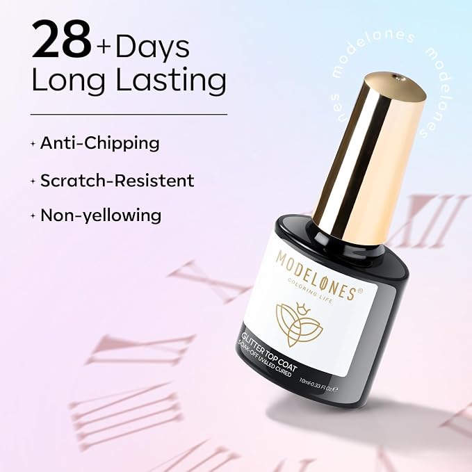 modelones Rainbow Cat Eye Gel Nail Polish Top Coat, 2-in-one 9D Glitter Clear - Image 6
