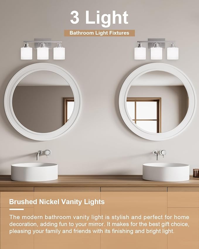 Sailstar Bathroom Light Fixtures Over Mirror, 3-Light Vanity Lights Brushed - Image 2