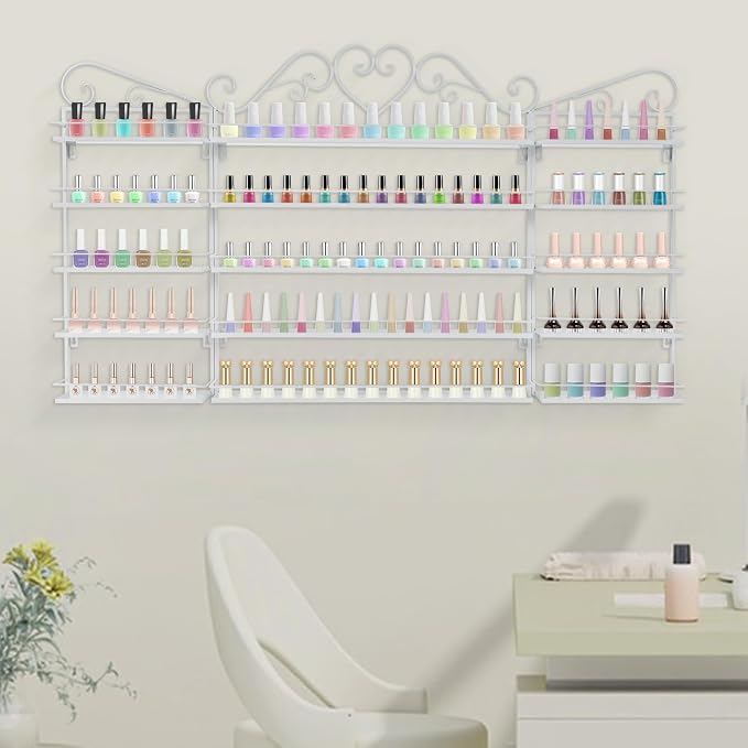 5-Tier Wall-Mounted Nail Polish Storage Racks Set of 3, Metal Cosmetic Display - Image 2